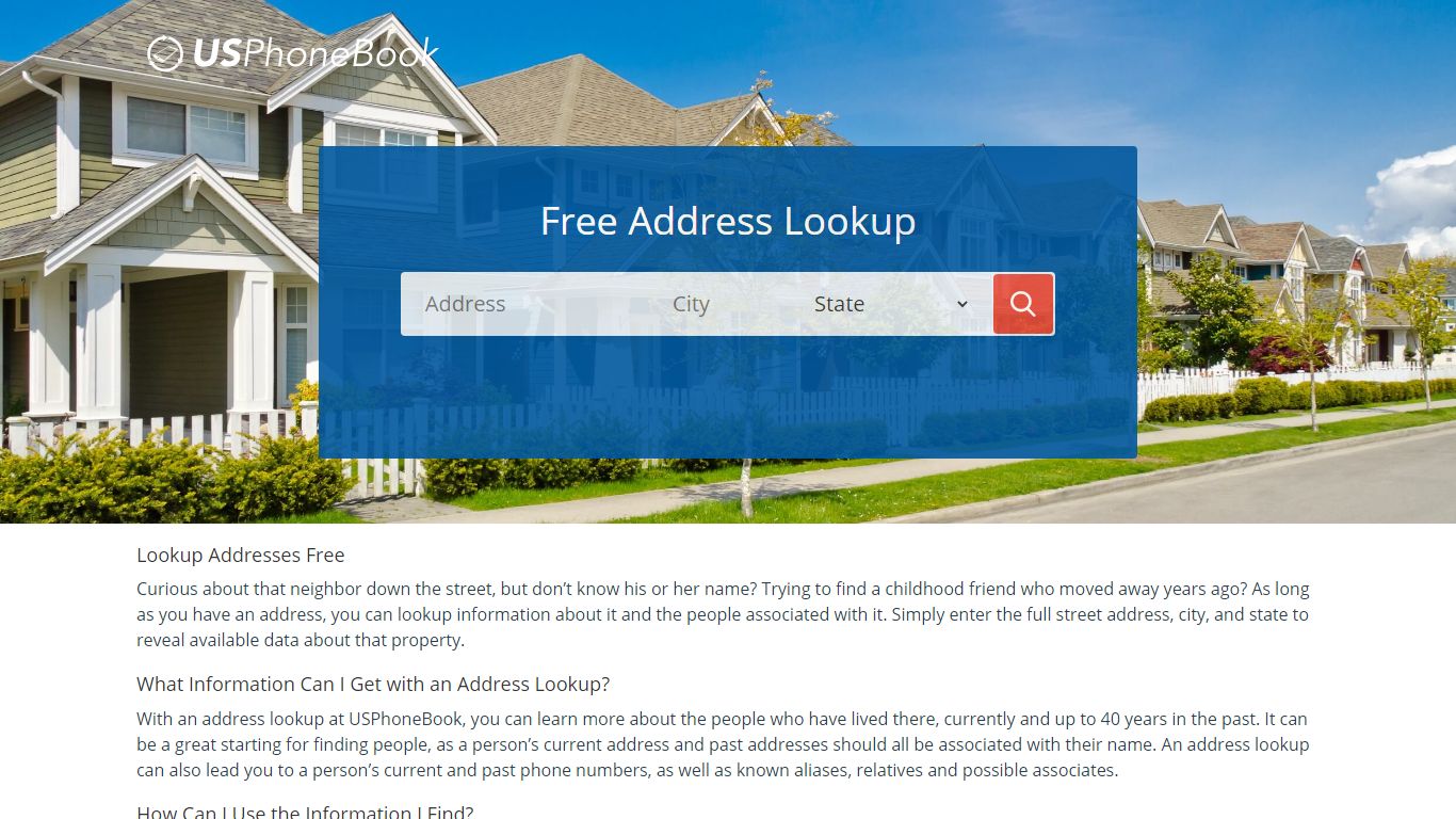 Lookup Addresses for Free at USPhoneBook